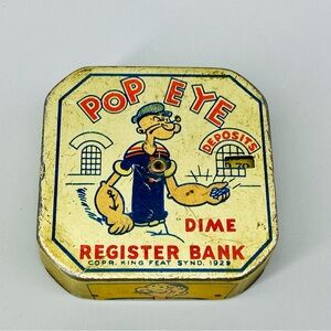 Vintage Popeye Dime Bank Tin Comic Collectible